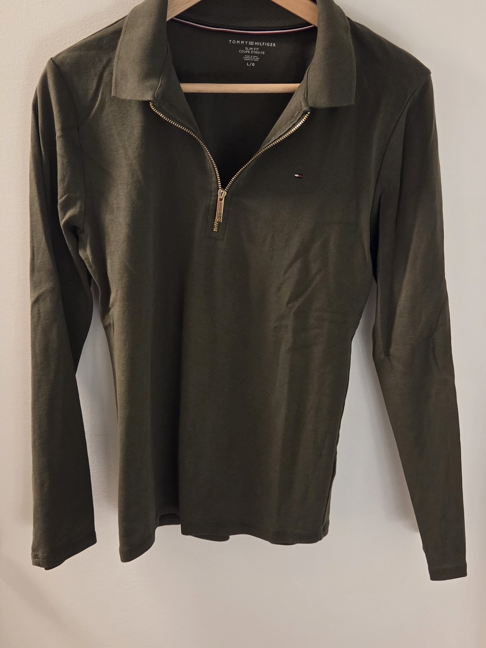 Tommy Hilfiger Olive Green Long Sleeve Zip Polo